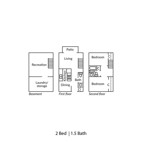 a floor plan of a house with three bedrooms and a bathroom